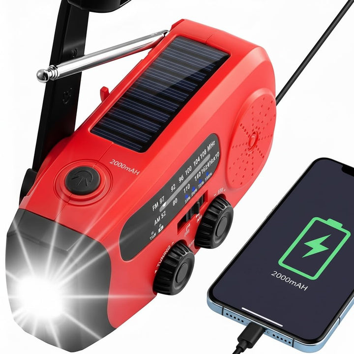 Aufziehbares Solarradio, Notfallradio, tragbares Solar-Notfallradio.2000 mAh wiederaufladbare Powerb