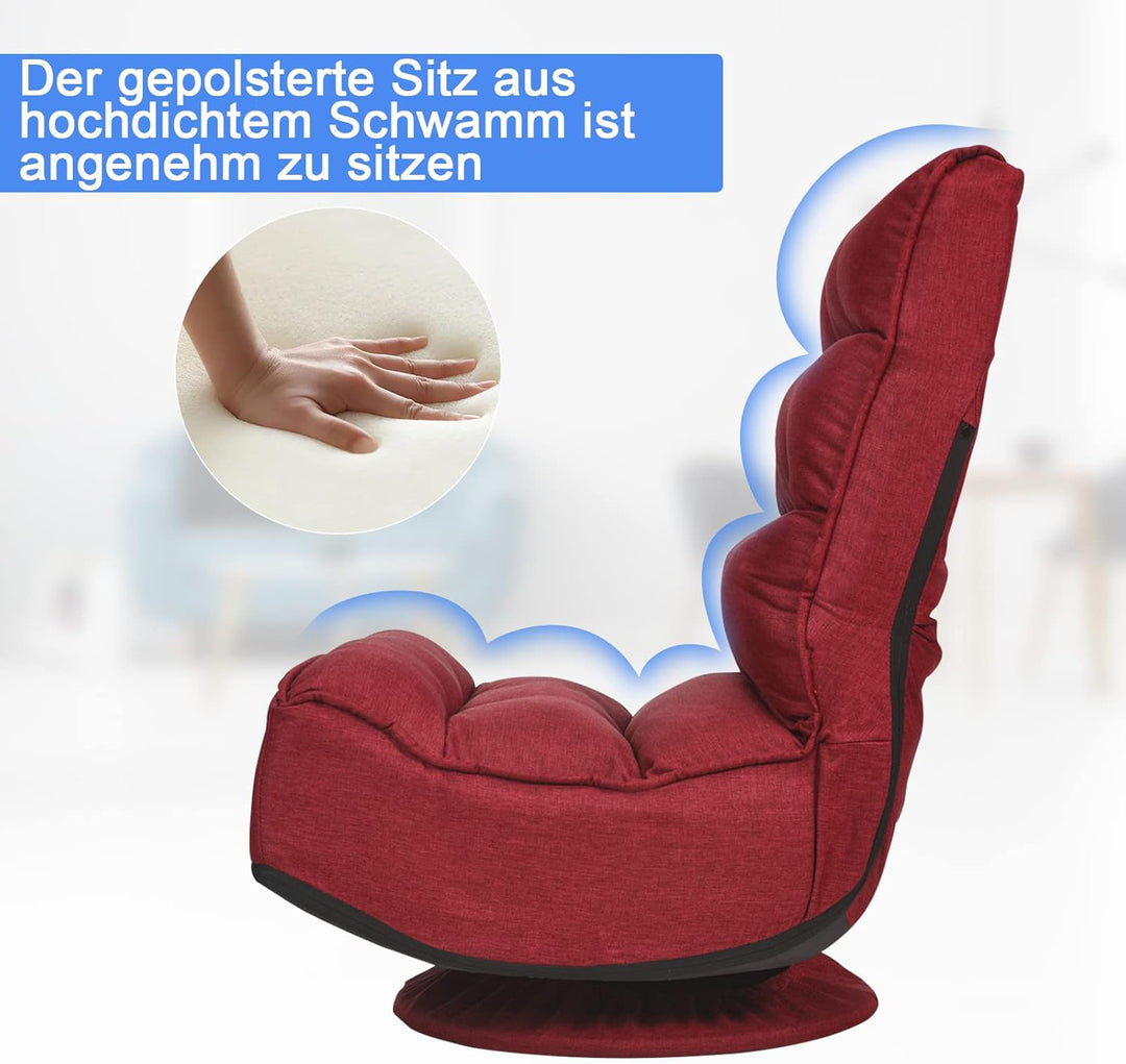 GOPLUS 360° drehbarer Bodenstuhl, klappbarer Bodensessel mit Verstellbarer Rückenlehne, Gamingsessel