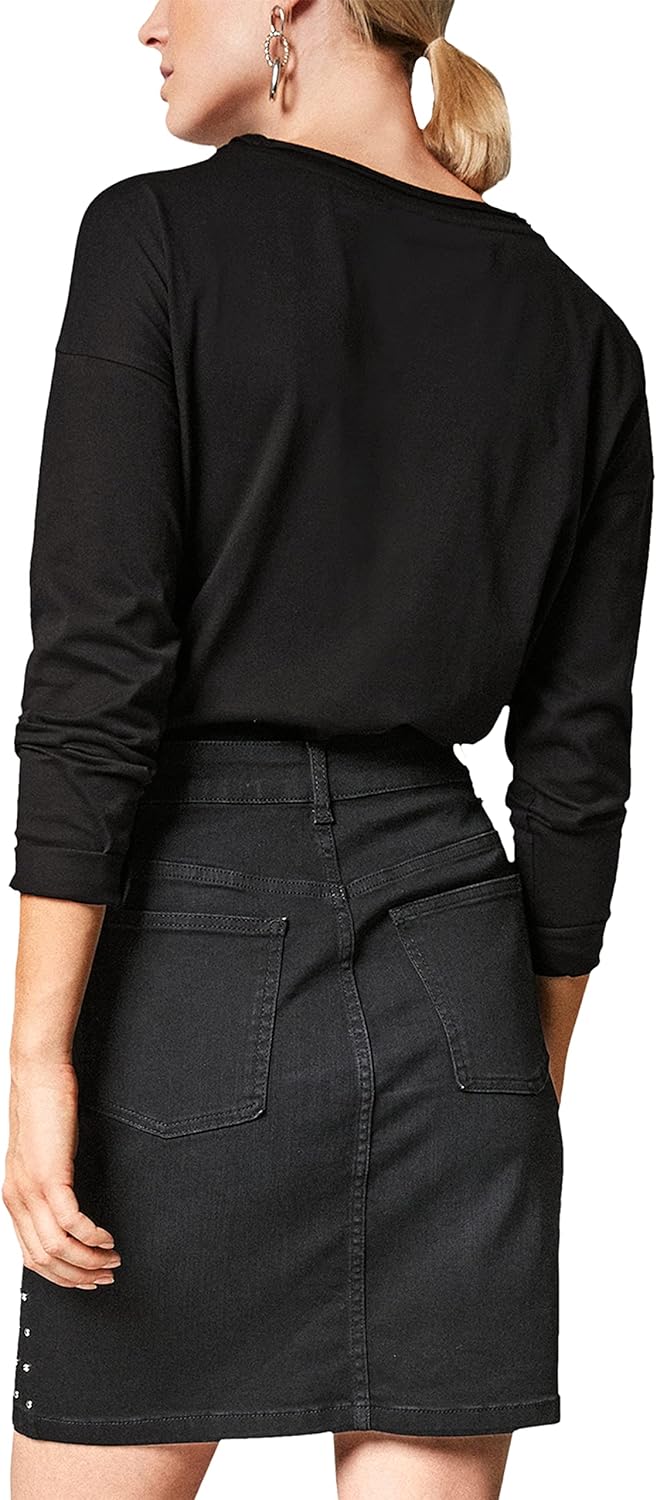 comma Casual Identity Damen Langarmshirt mit Pailletten Black Sequins 44
