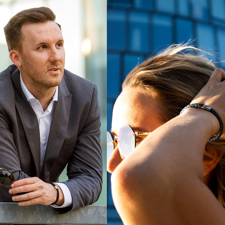 ZISANOPOWER Power & Balance Armbänder - Versch. Farben & Grössen - Echtes Lederarmband Herren Damen