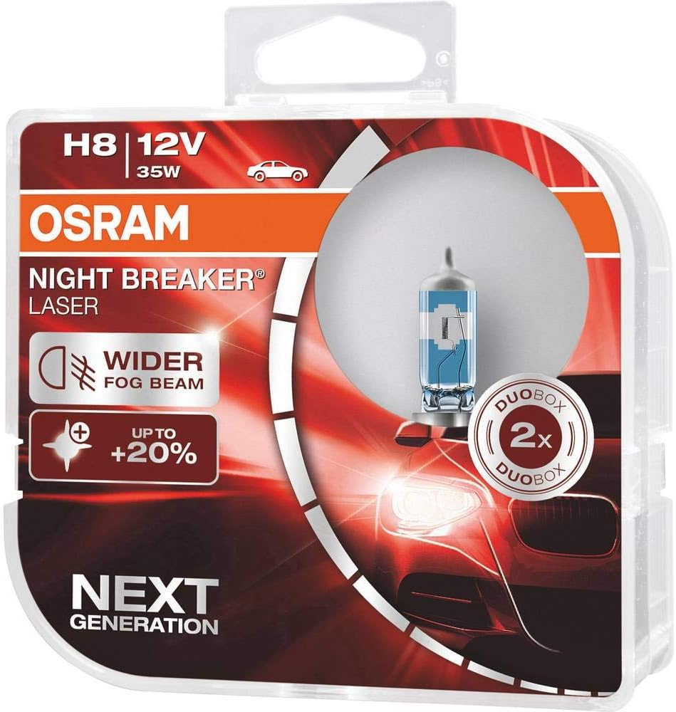 OSRAM NIGHT BREAKER LASER H8, +150% mehr Helligkeit, Halogen-Scheinwerferlampe, 64212NL-HCB, 12V PKW
