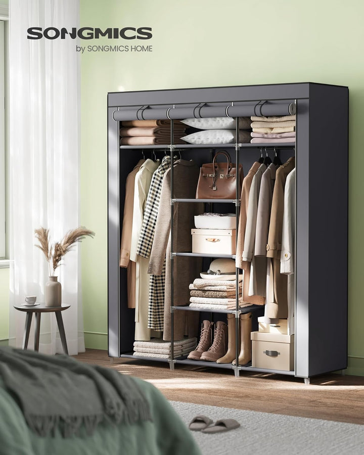 SONGMICS Kleiderschrank, Faltschrank, Stoffschrank, faltbare Garderobe mit 2 Kleiderstange, 175 x 15