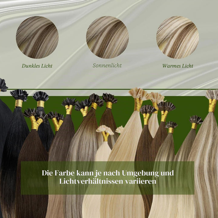 RUNATURE Bonding Extensions Echthaar Balayage Braun zu Blond 30cm 40g 50strähne Keratin Haarverlänge