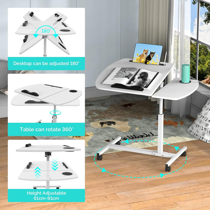 PIPIPOXER Laptoptisch Höhenverstellbar 61-91 cm, 60×40cm Mobiler Stehtisch mit 4 Rollen & 1 Stopp-Le