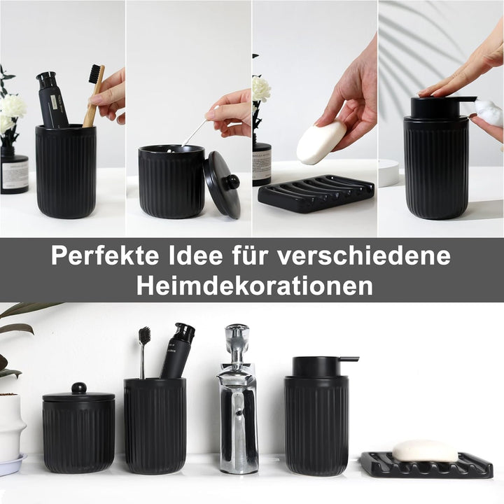 Badezimmer Set UMLACA, Badezimmer Organizer Keramik 4 Pcs, Enthält Seifenspender, Zahnputzbecher, Se