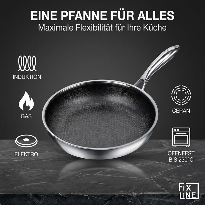 FIXLINE® Brat & Schmorpfanne 28cm Black Forest Design - kratzfeste Antihaftbeschichtung - hoher Rand