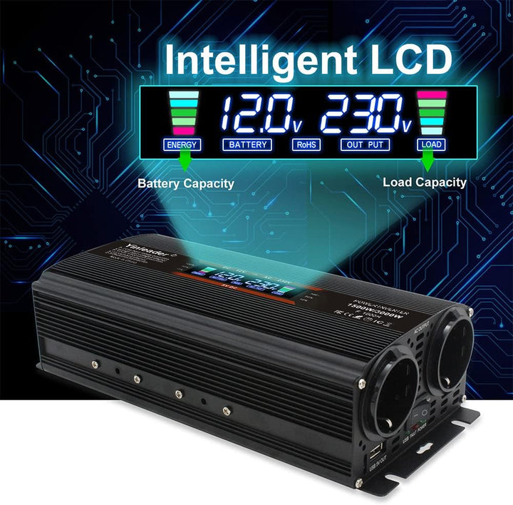 Yinleader 1500W /3000W 12V/24V auf 230V Wechselrichter Big LCD 2 EU Steckdosen 1 USB Spannungswandle