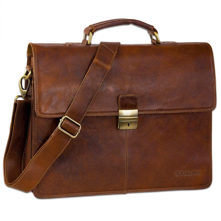 STILORD Vintage Aktentasche Herren Büro Business Schultertasche Laptoptasche mit Schloss gross echte