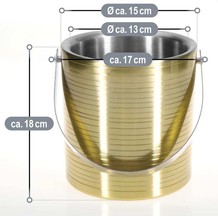 com-four® Eis-Eimer aus Edelstahl - Eis-Würfel-Behälter doppelwandig mit Deckel und Henkel - Sekt &