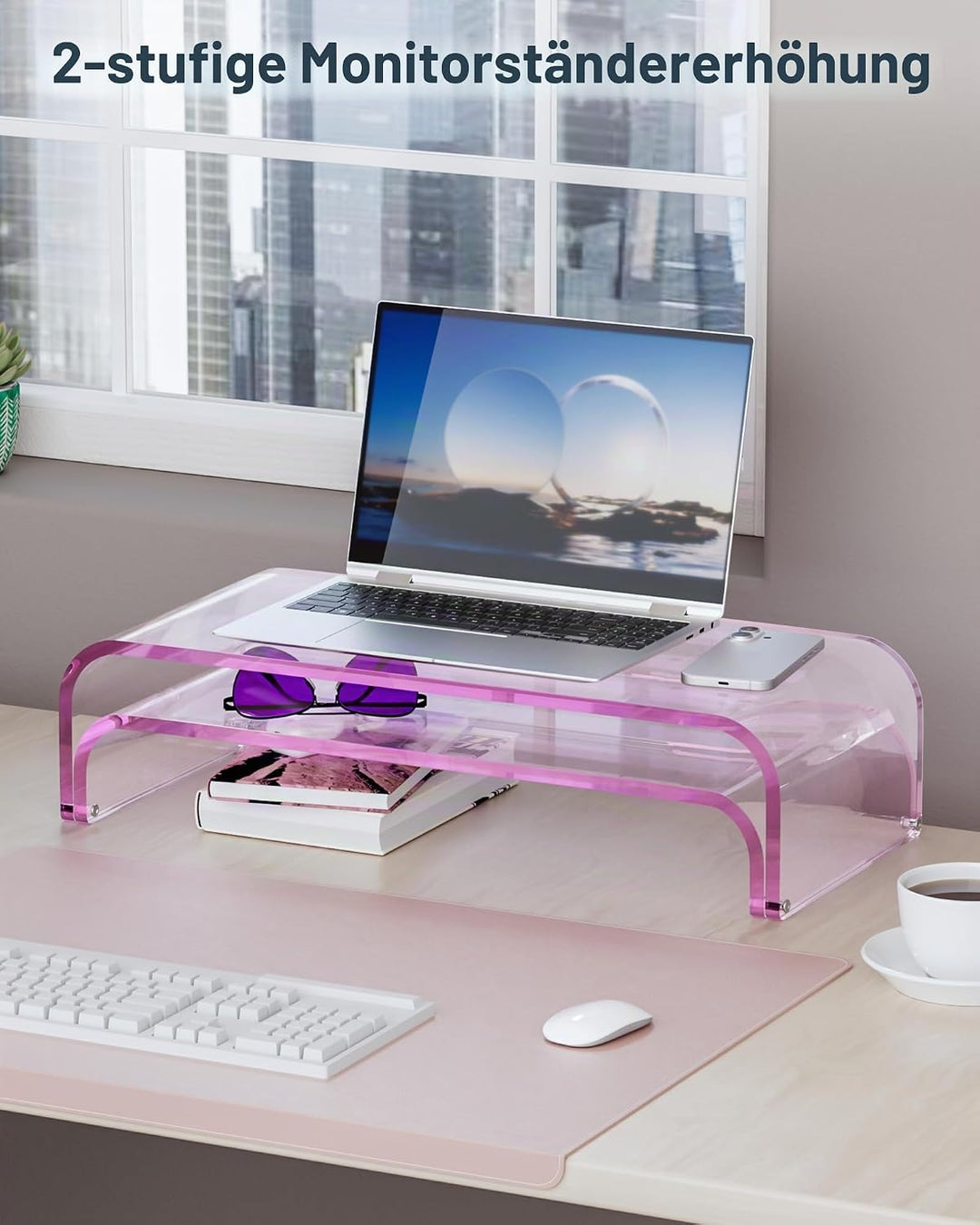Monitorständer Acryl 2er-Set, 2-Ebenen Bildschirmerhöhung Modular, PC Monitor-Erhöhung, Schreibtisch
