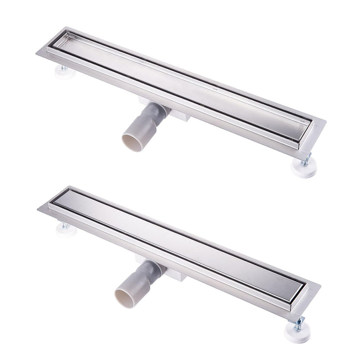 Duschrinne 80 cm Komplettset, Edelstahl Ablaufrinne, Extra flache befliesbare Duschrinne mit Haarsie