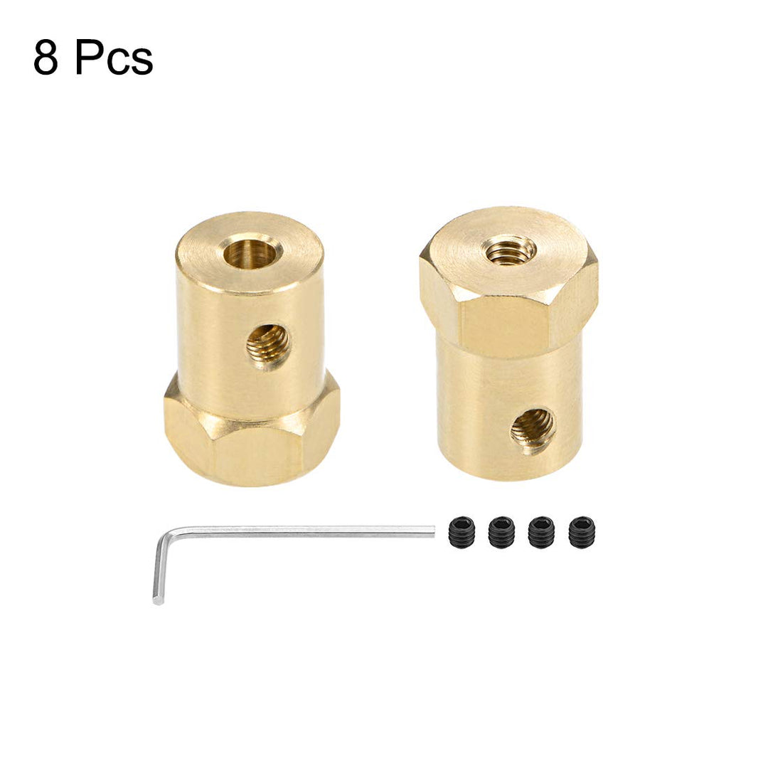 sourcing map 8Stk.Sechskantkupplung 4mm Bohrungsmotor Sechskant Messing Wellenkupplung Flexibler Ste
