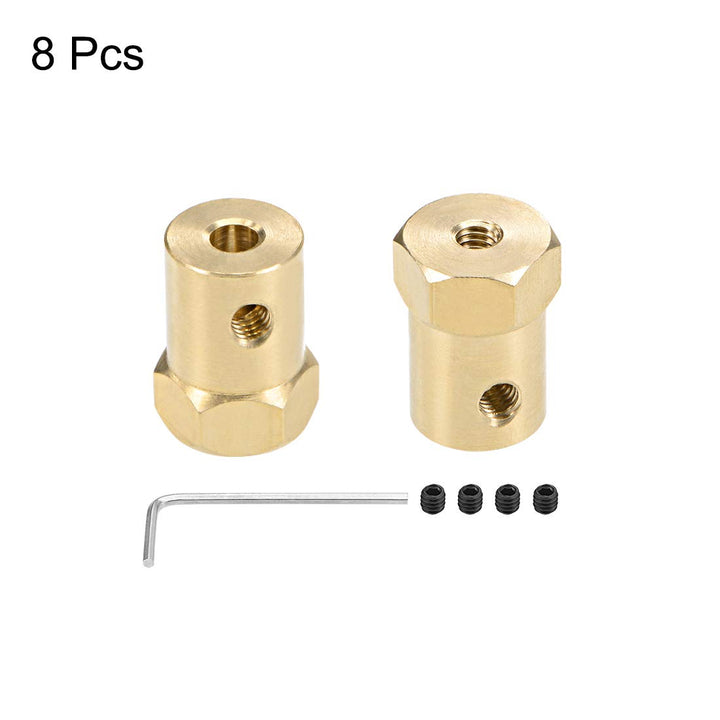 sourcing map 8Stk.Sechskantkupplung 4mm Bohrungsmotor Sechskant Messing Wellenkupplung Flexibler Ste