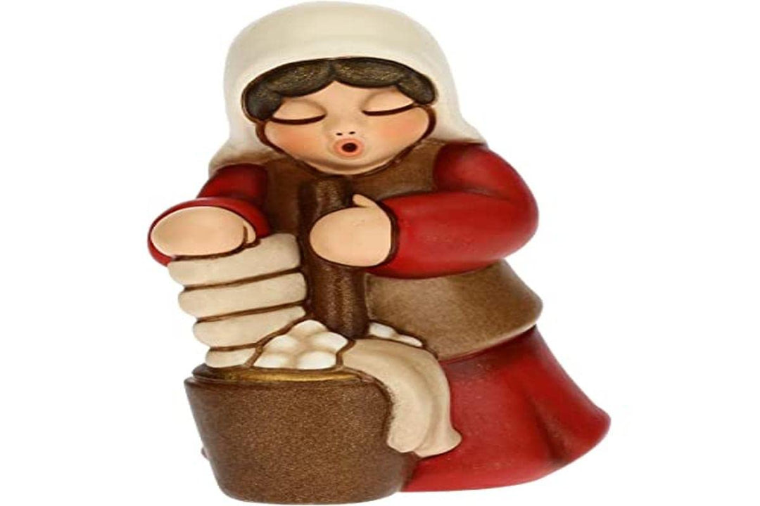 THUN - Figur Krippe Lavandaia - Weihnachtsdekoration Haus - Klassische Krippe, rote Variante - Keram