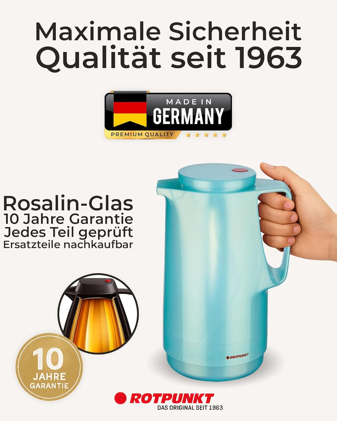 ROTPUNKT Isolierkanne 760 Maxima 1,0 l | Zweifunktions-Drehverschluss | BPA-frei - gesundes Trinken