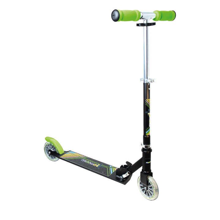 muuwmi Aluminium Scooter – Tretroller, 125 mm, ABEC 5, GS geprüft, höhenverstellbar Grün/Schwarz, Gr