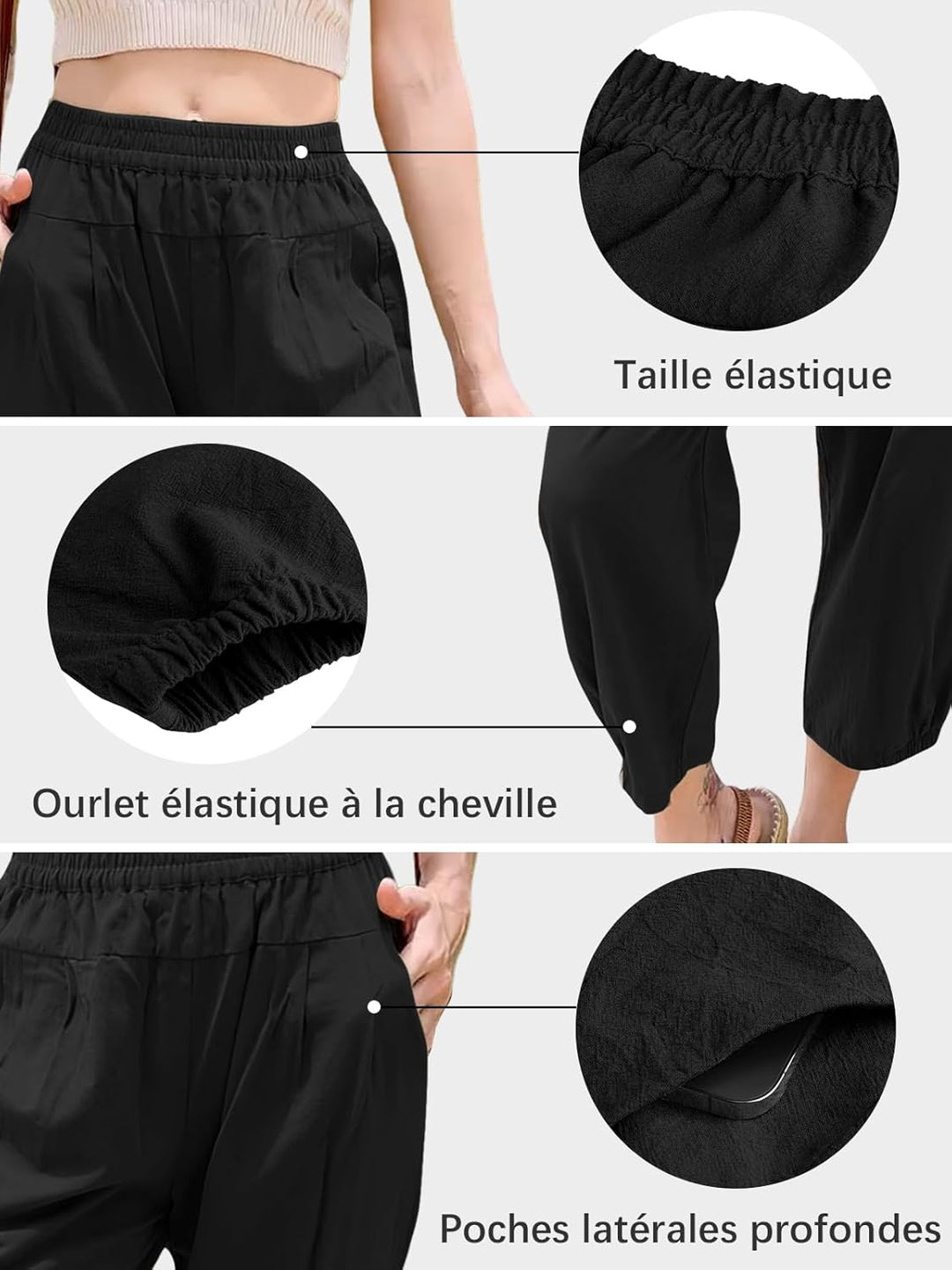 Les umes Damen Baumwolle Casual Capri Hose Elastische Taille Sommer Hose Haremhose mit Taschen L Sch