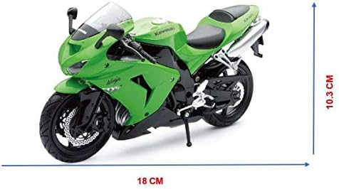 New Ray 42443 A - Kawasaki ZX 10 R / Honda CBR Motorrad, Miniaturfahrzeug, Massstab 1:12, Grün / Sch