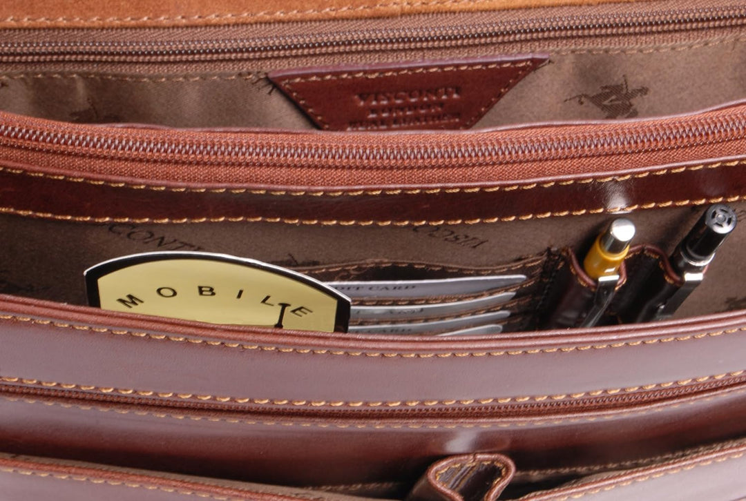 VISCONTI - Leder - Umhängetasche/Arbeitstaschen/Aktentasche fürs Büro - Braun - BENNETT - (VT6) Hell