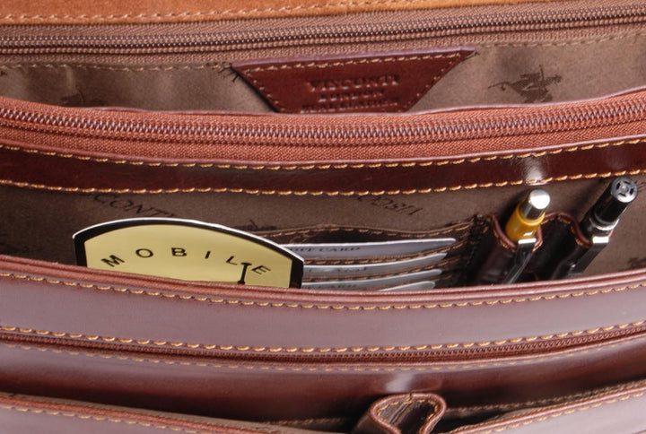 VISCONTI - Leder - Umhängetasche/Arbeitstaschen/Aktentasche fürs Büro - Braun - BENNETT - (VT6) Hell