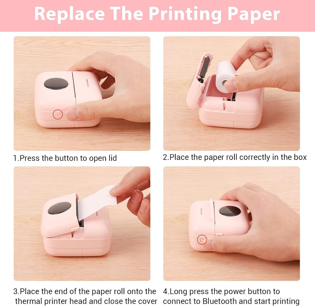 GuKKK Mini Drucker, Mobiler Fotodrucker, Tragbarer Mini Fotodrucker, Wireless Fotodrucker Thermodruc