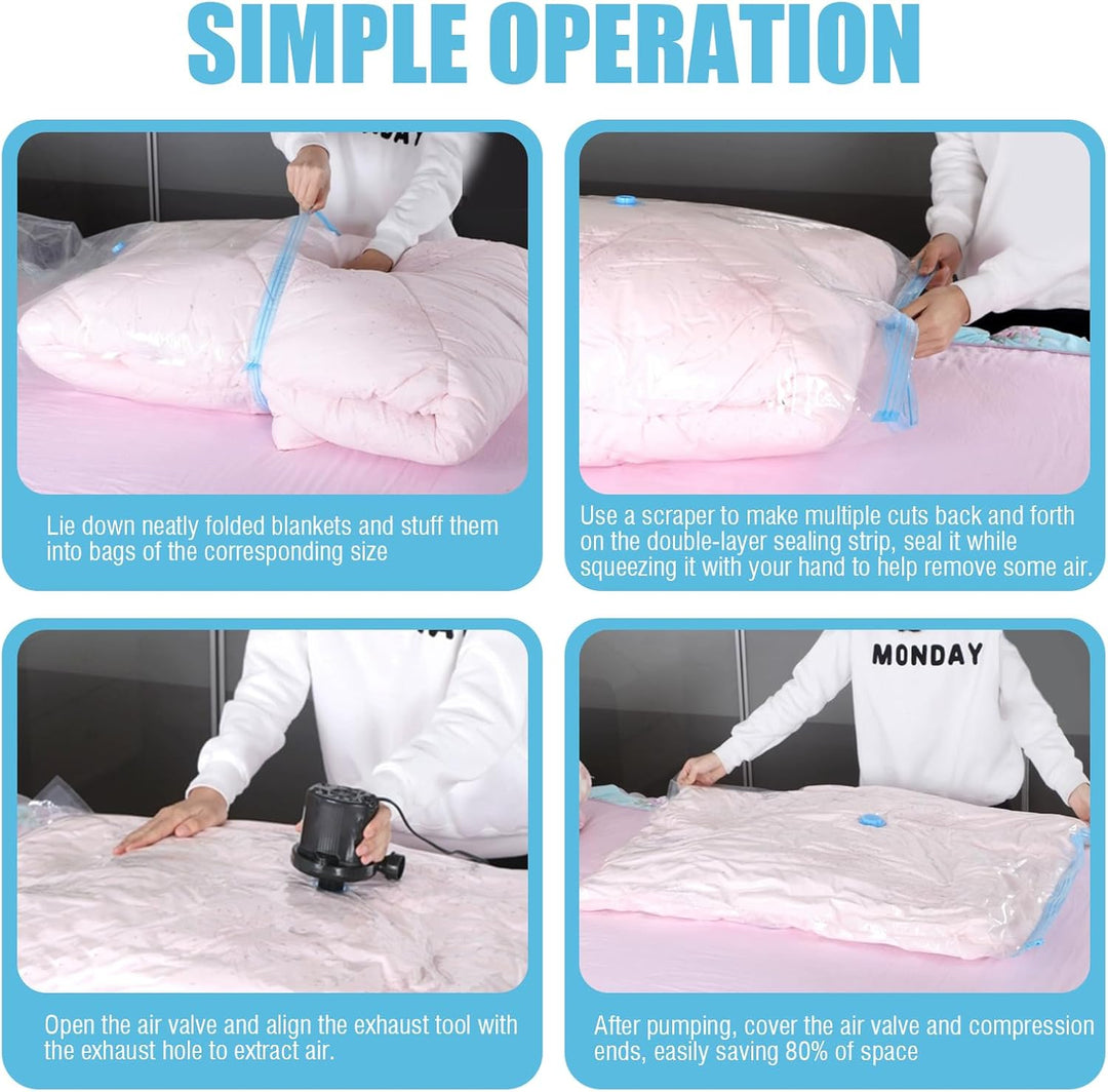 10 Stück Vakuumbeutel für Kleidung und Bettwaren，Wiederverwendbare Aufbewahrungsbeutel in Verschiede