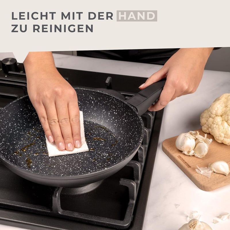 Fackelmann Bratpfannen Set Marble 20 cm & 24 cm, Antihaft-Pfannen aus 90% recyceltem Aluminium mit e