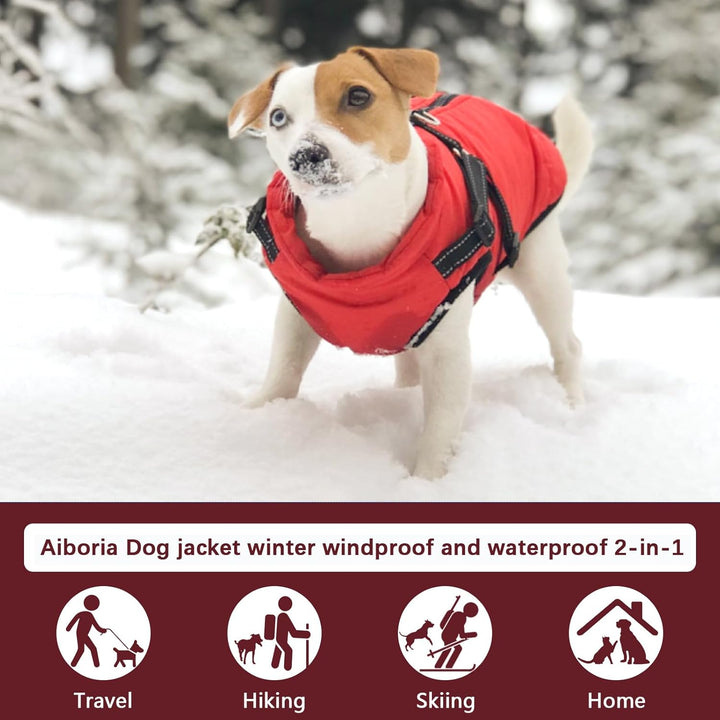Aiboria Hundejacken für den Winter Winddicht Wasserdicht 2 in 1 Outfit Kaltwettermantel Hundewesteng
