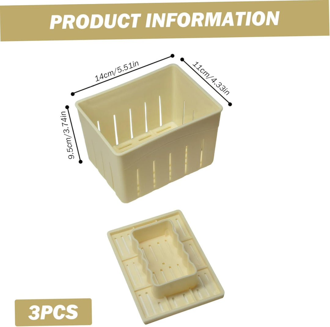Tofu-Presse, 3 Stück, 14 x 10, 9 x 9, 4 cm, selbstgemachter Tofu-Maker, Lebensmittelqualität PP-Form