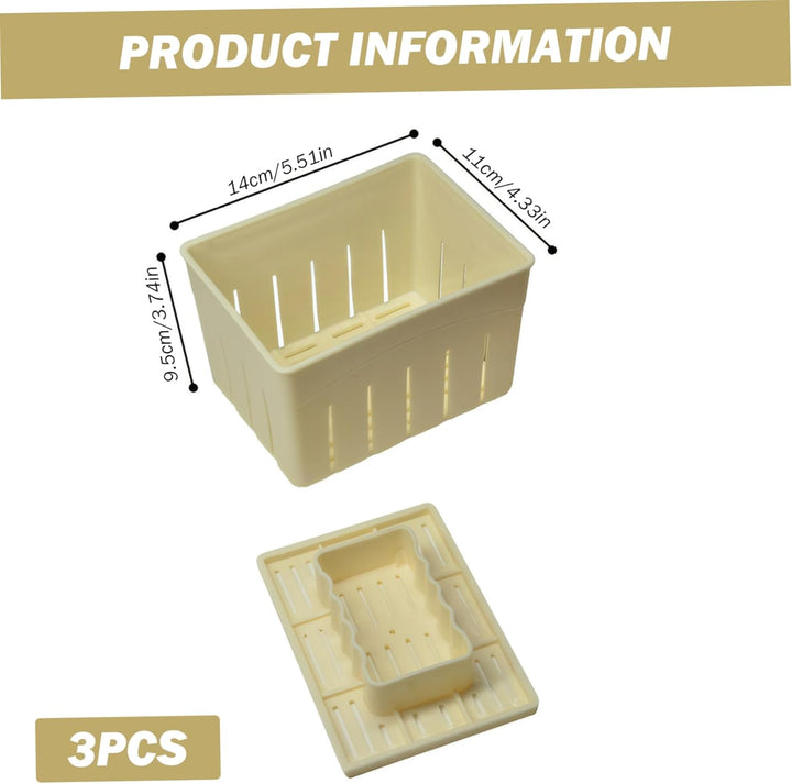 Tofu-Presse, 3 Stück, 14 x 10, 9 x 9, 4 cm, selbstgemachter Tofu-Maker, Lebensmittelqualität PP-Form