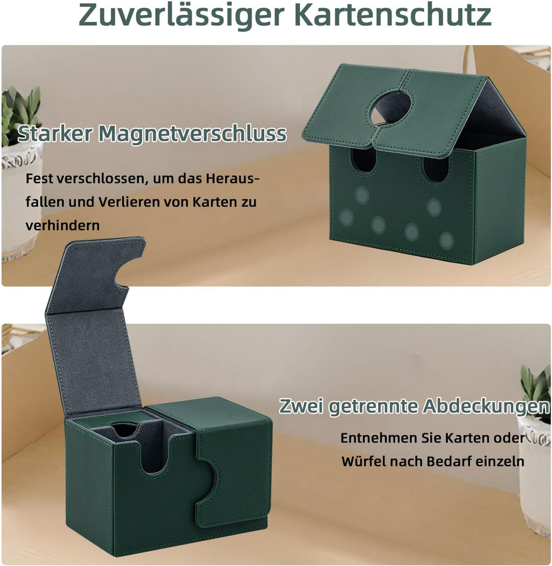 Card Deck Box for MTG, Kartenbox mit Würfel Tray, Gathering Aufbewahrungsbox für 200+Karten, PU Lede
