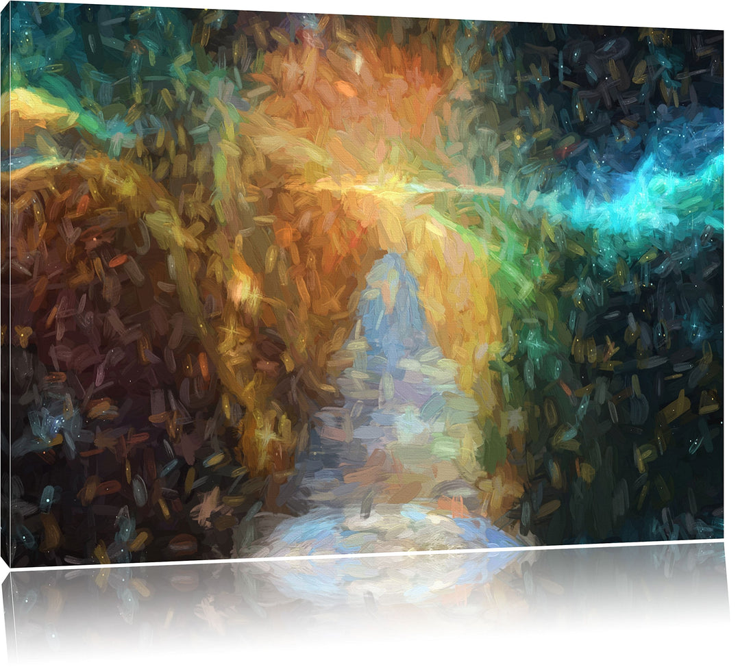 Pixxprint Treppe in die Galaxis als Leinwandbild/Grösse: 100x70 cm/Wandbild/Kunstdruck/fertig bespan