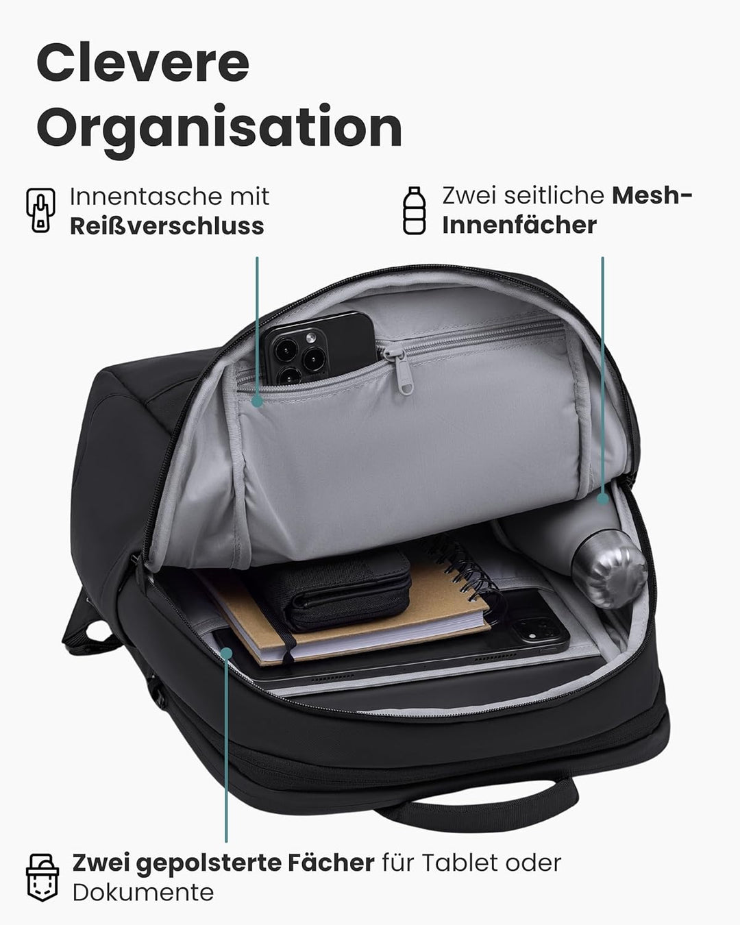 LARKSON Business Laptop Rucksack Herren Schwarz - Bjarne Small - Kleiner Arbeitsrucksack mit 16 Zoll