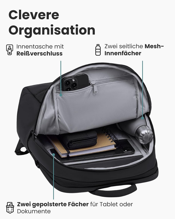 LARKSON Business Laptop Rucksack Herren Schwarz - Bjarne Small - Kleiner Arbeitsrucksack mit 16 Zoll