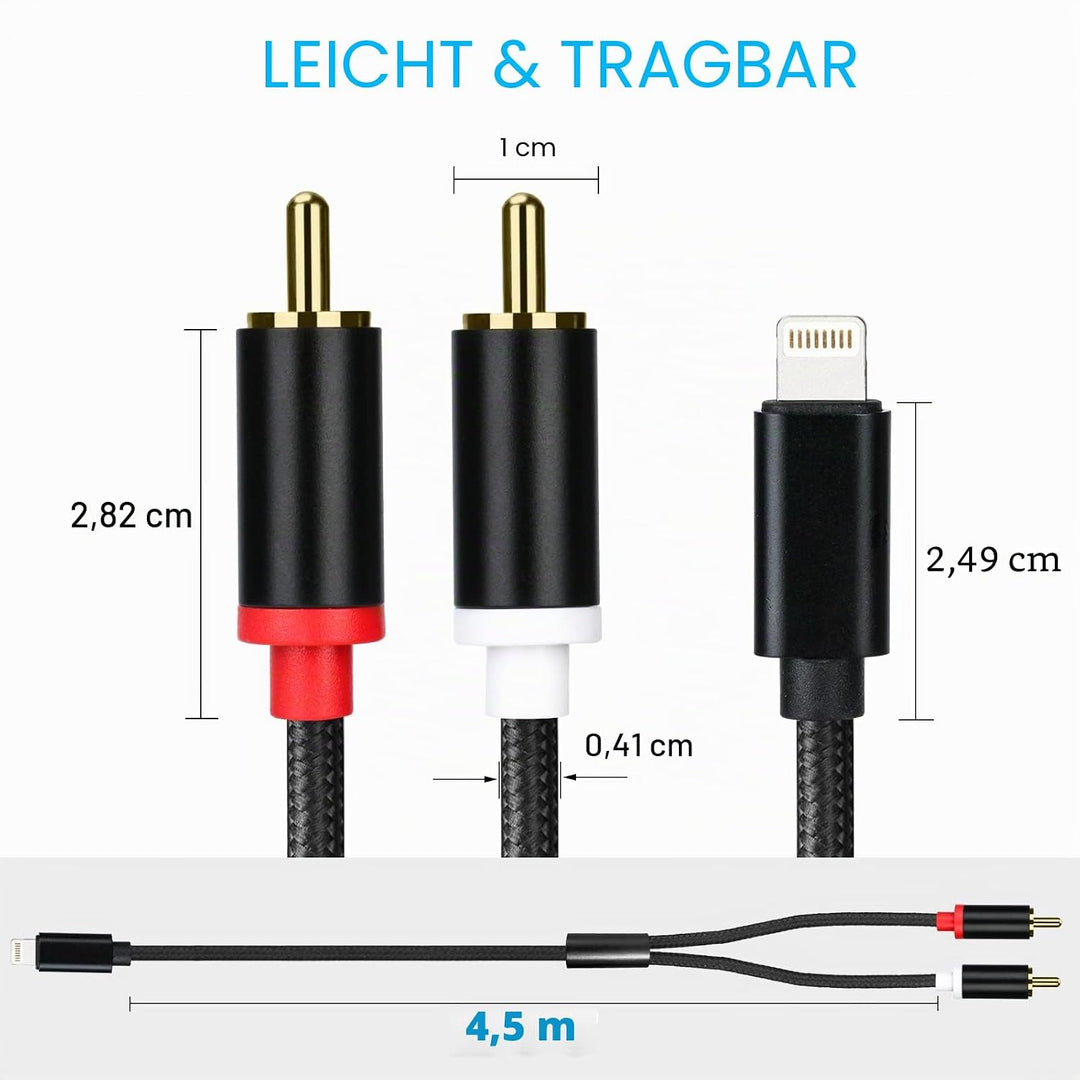 WORLDBOYU Lightning-auf-Cinch-Kabel, Audio-Aux-Adapter, Stereo-Y-Splitter-Adapter für ausgewählte iP