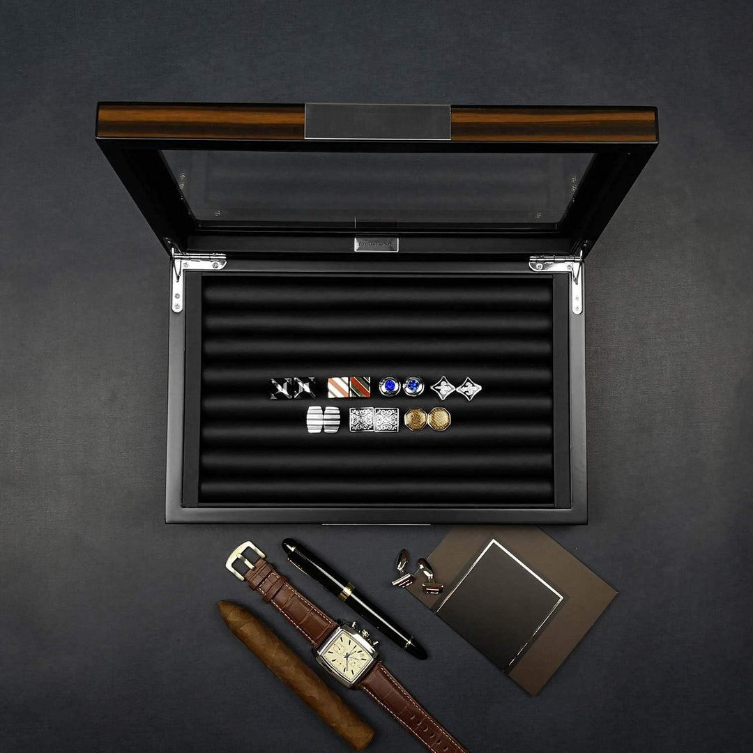 Lifomenz Co Manschettenknopf-Box aus Holz mit Glasfenster, Manschettenknopf-Vitrine, Ring-Organizer
