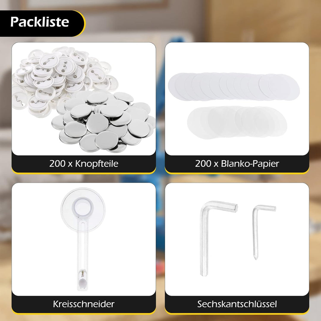 Dyna-Living Buttonmaschine Abzeichen Button Maker DIY Badge Press Machine mit 200 Zubehörteilen & Kr
