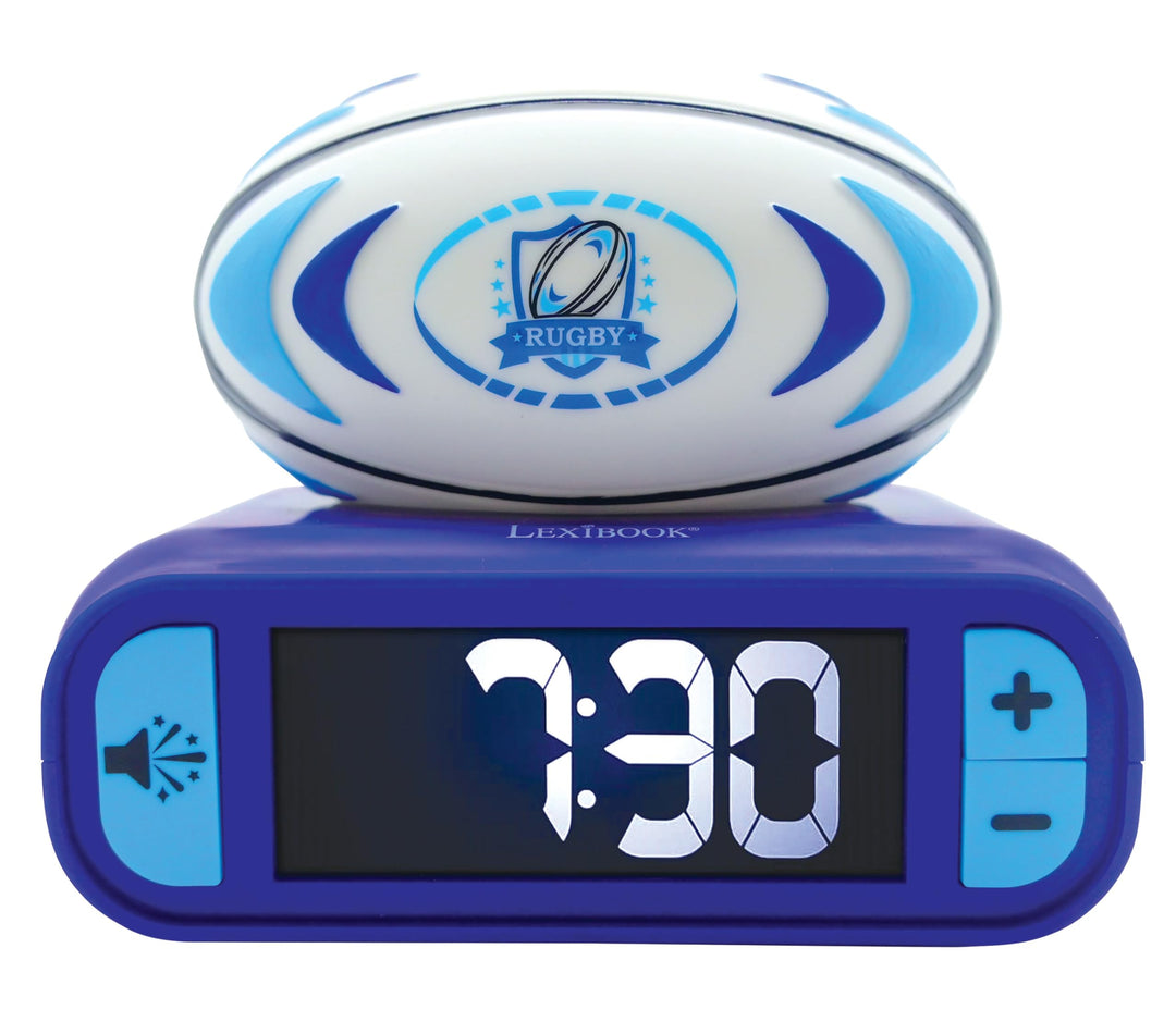 Lexibook RL800RG, Rugby-Rubgy Nachtlichtwecker, Töne und Melodien, LCD-Bildschirm mit Hintergrundbel