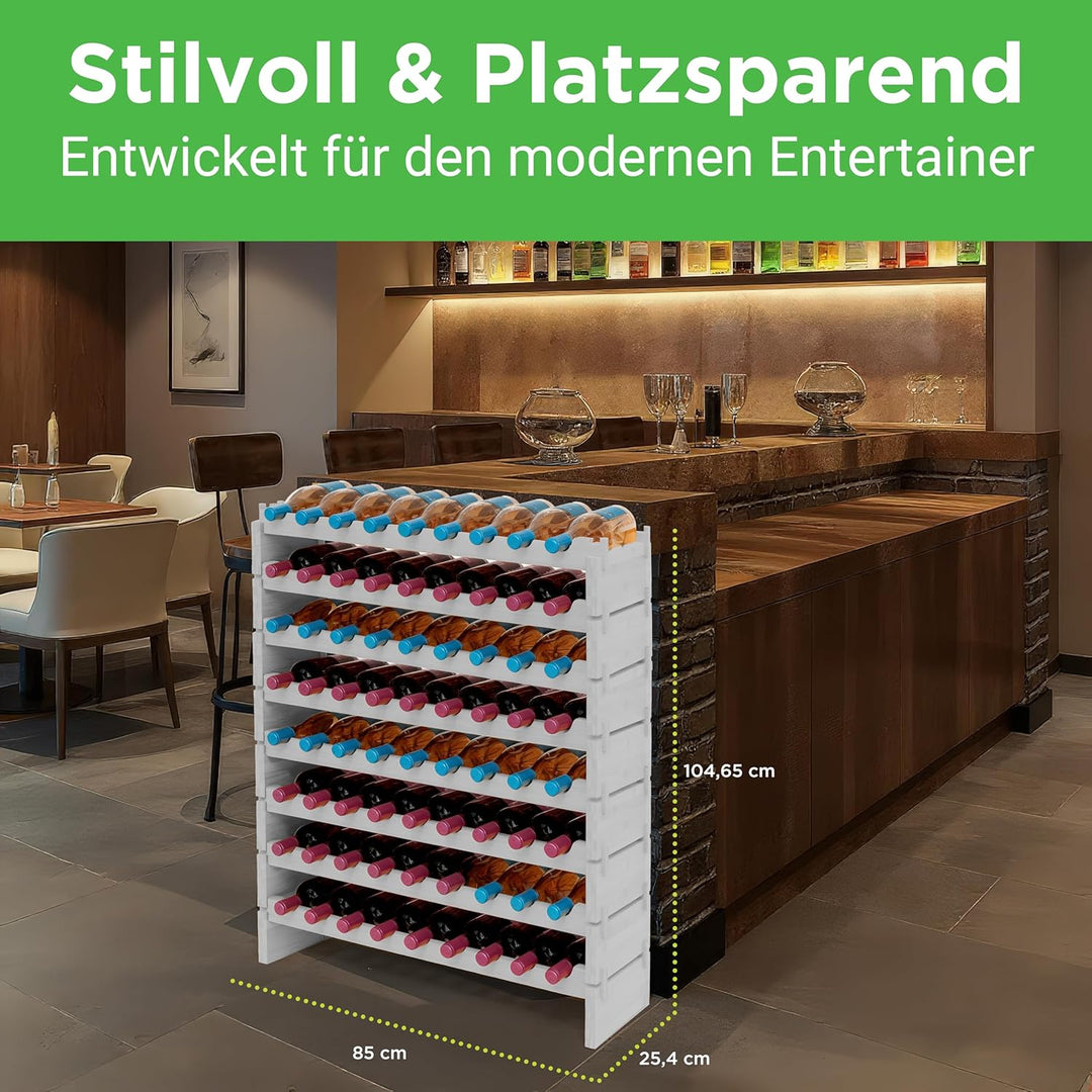NutriChef Stapelbares Bambus-Weinregal 8-stöckig 72 Flaschen Kapazität Freistehendes Regal Werkzeugf