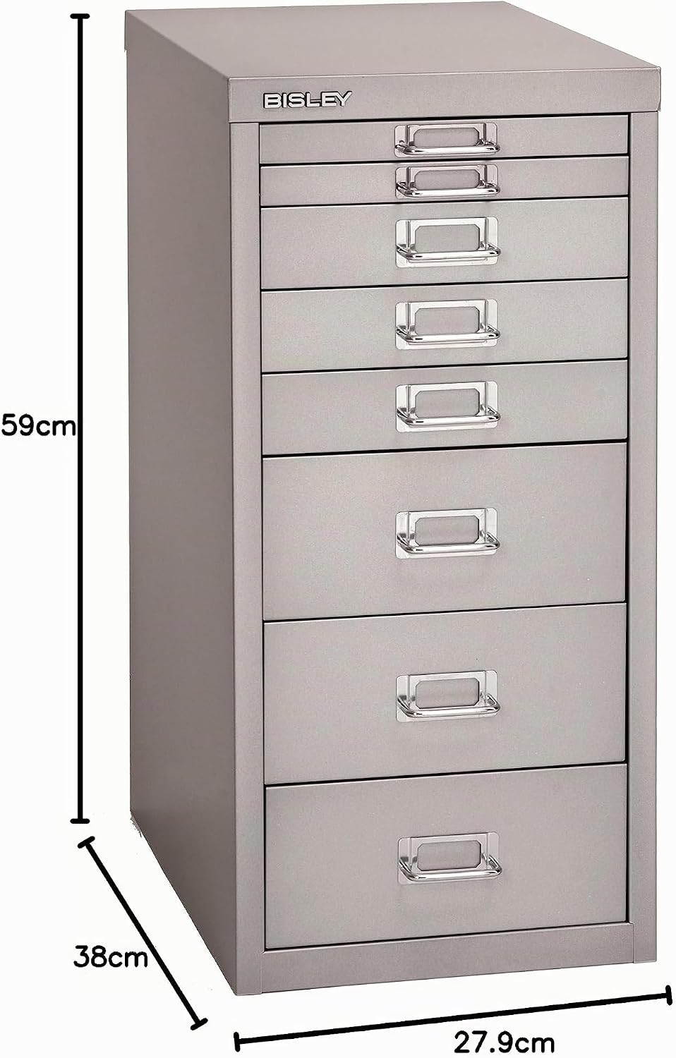 BISLEY MultiDrawer, 29er Serie, DIN A4, 8 Schubladen, Metall, 355 Silber, 38 x 27.9 x 59 cm, 355 Sil