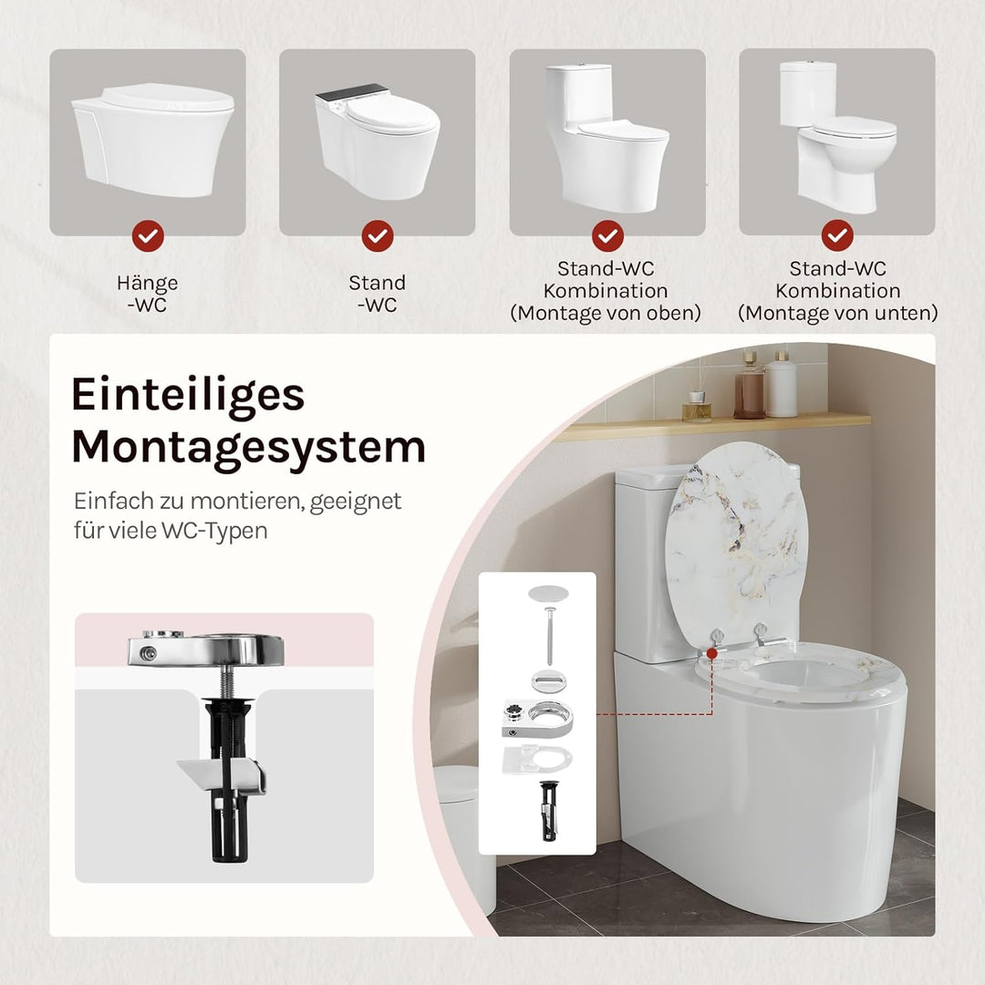 WOLTU Toilettendeckel mit Absenkautomatik Holz, Toilettensitz Klodeckel Klobrille WC Sitz O-Form mit