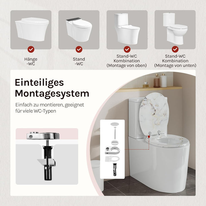 WOLTU Toilettendeckel mit Absenkautomatik Holz, Toilettensitz Klodeckel Klobrille WC Sitz O-Form mit