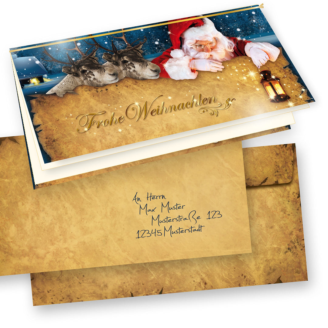 tatmotive Nordpol Express Weihnachtskarten Set (50 Sets) mit Umschlag und mit Einlegeblätter Einlege