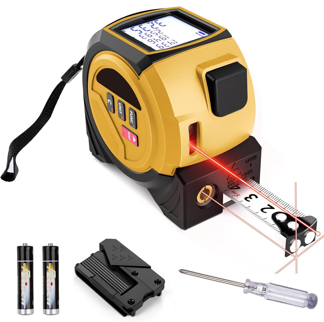 3-In-1-Laser-Massband, 60 M Digitaler Laser-Entfernungsmesser, Infrarot-Flächentester (Einheiten: m/