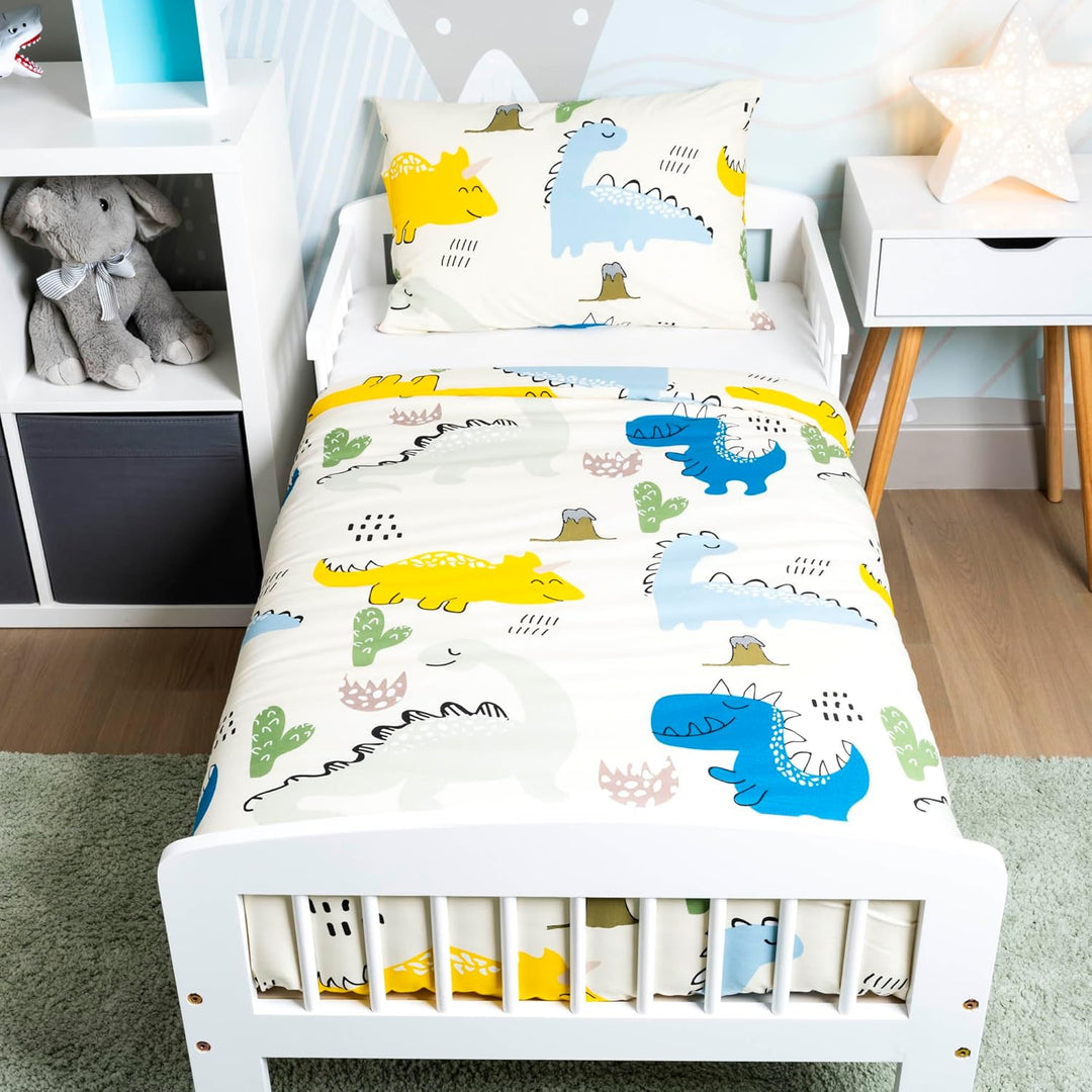 BELIKATO Kinderbettwäsche 100x135 aus 100% Baumwolle mit Dino-Motiven - Kinder- und Baby-Bettwäsche