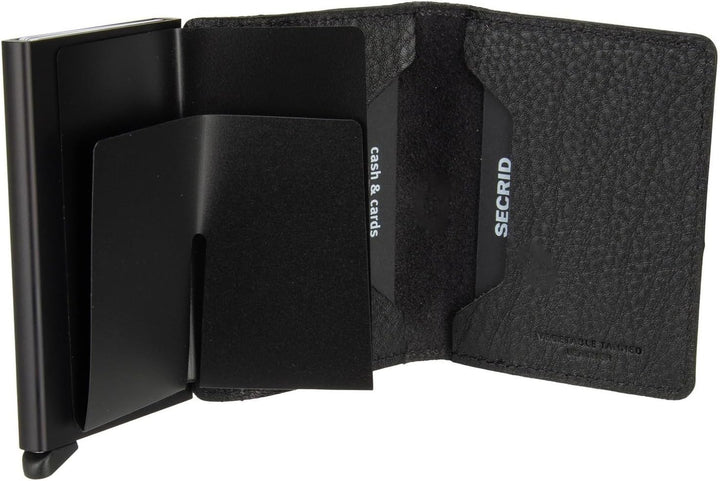 Secrid Slimwallet Kartenetui Black-Black aus Leder für 4 Karten mit oder 6 Karten ohne Prägung, Mass