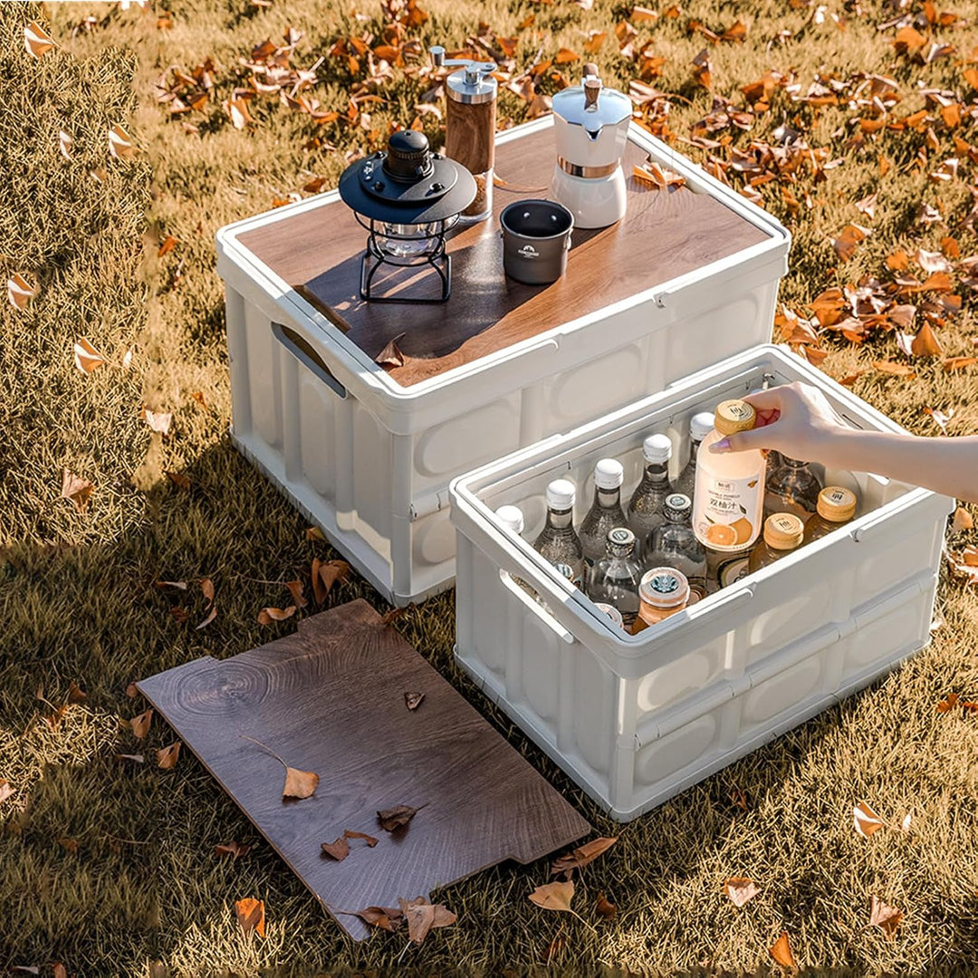 30L Klappbox mit Holzern Deckel und Griff, 42 * 28.5 * 23.5 cm Klappboxen Faltbar Stabil，Kunststoff