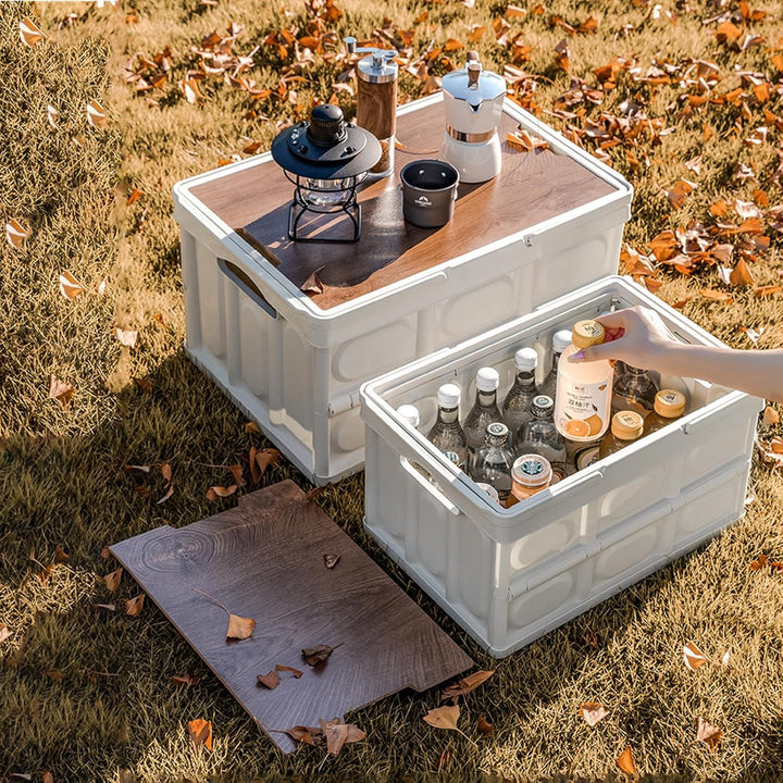 30L Klappbox mit Holzern Deckel und Griff, 42 * 28.5 * 23.5 cm Klappboxen Faltbar Stabil，Kunststoff