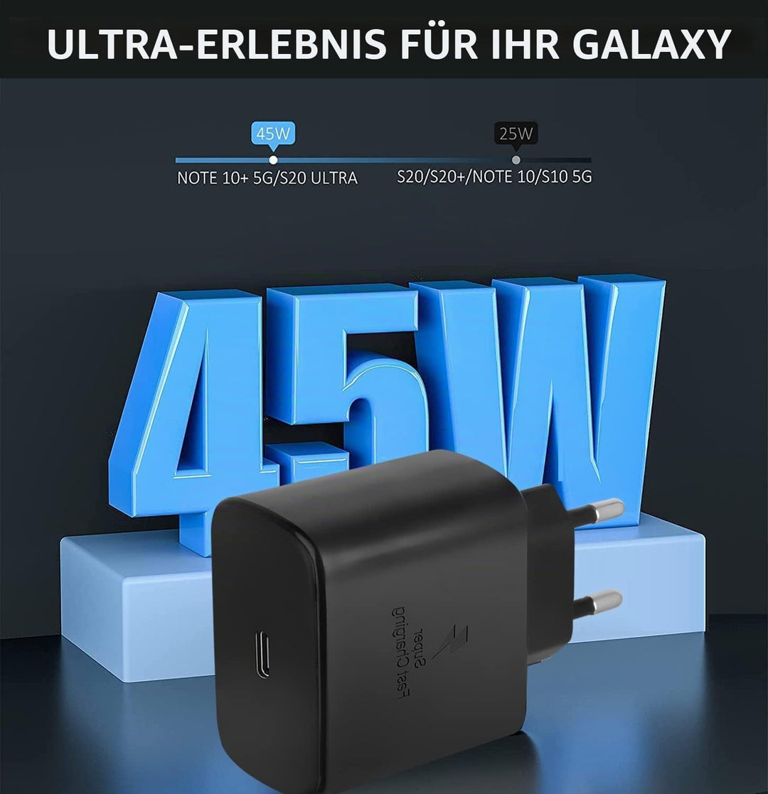 Samsung Schnellladegerät 45 W Ladegerät mit 2m Nylon Ladekabel Typ C kompatibe mit Samsung Galaxy S2