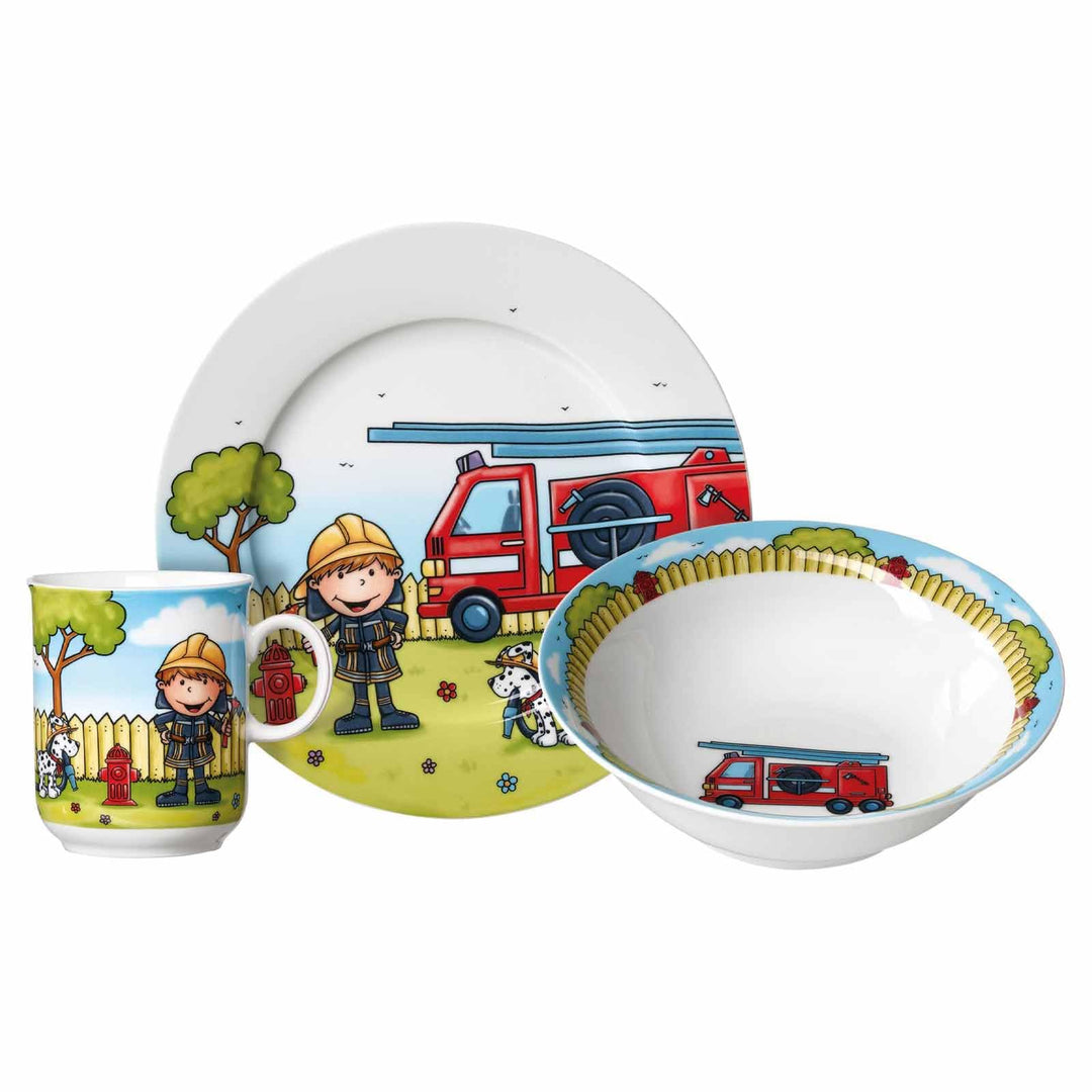 Ritzenhoff & Breker Kindergeschirr Set Feuerwehrmann Bernie, 3-teilig, Bunt, Schale Becher Teller au